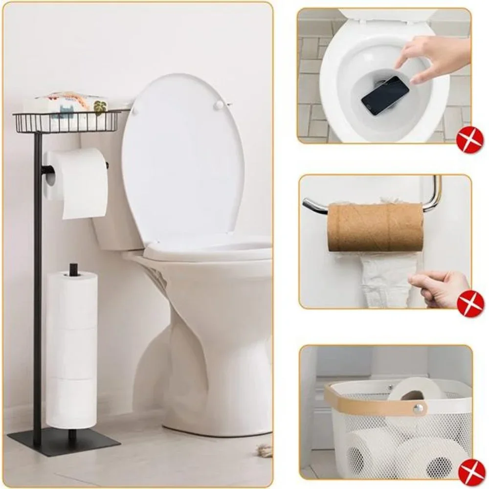 Toilet Paper Holder Stand Toilet Paper Roll Dispenser Black (Metal)